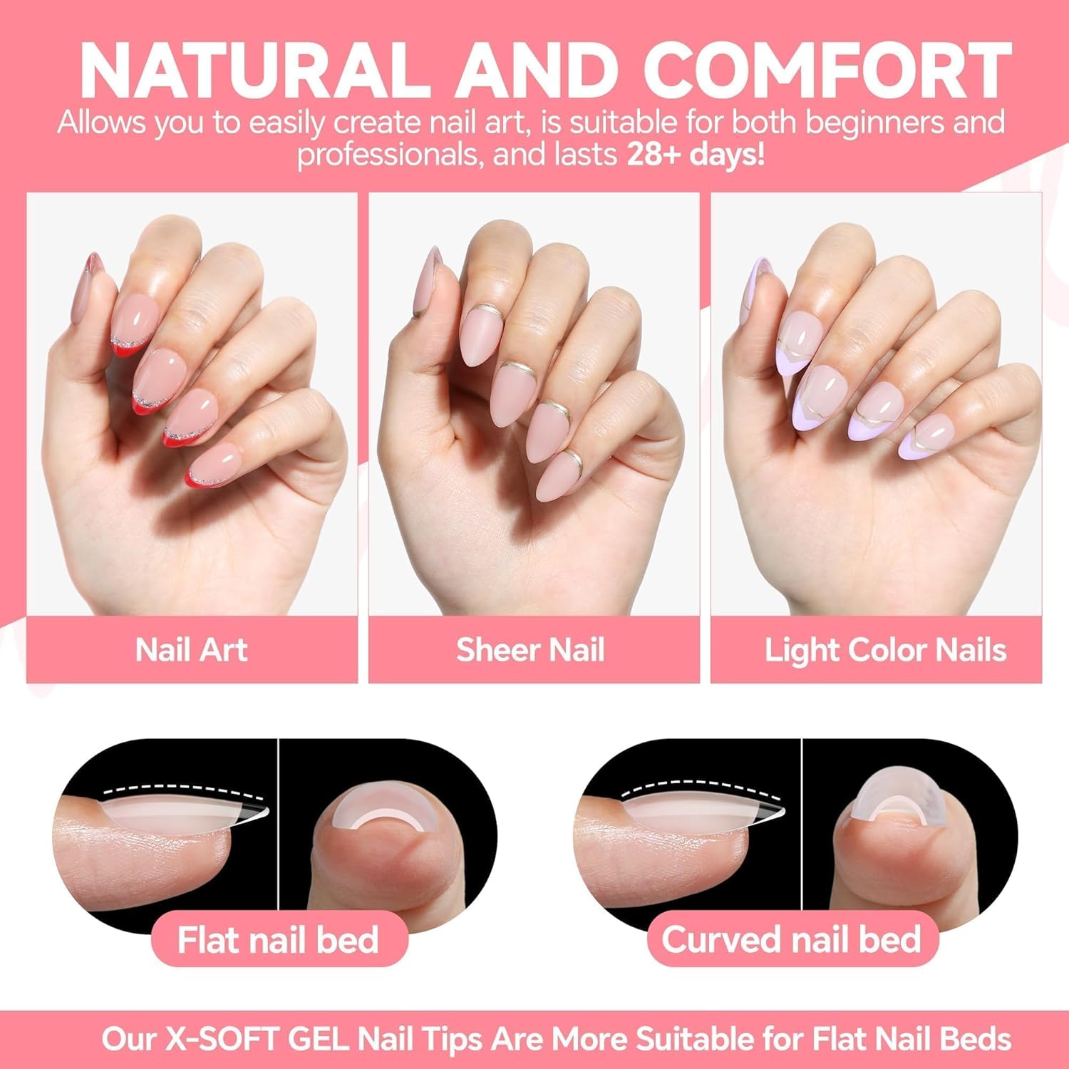 UNA GELLA 330-Piece Short Almond Gel Nail Tips, Pre-Etched, 15 Flexible Sizes - Image 7