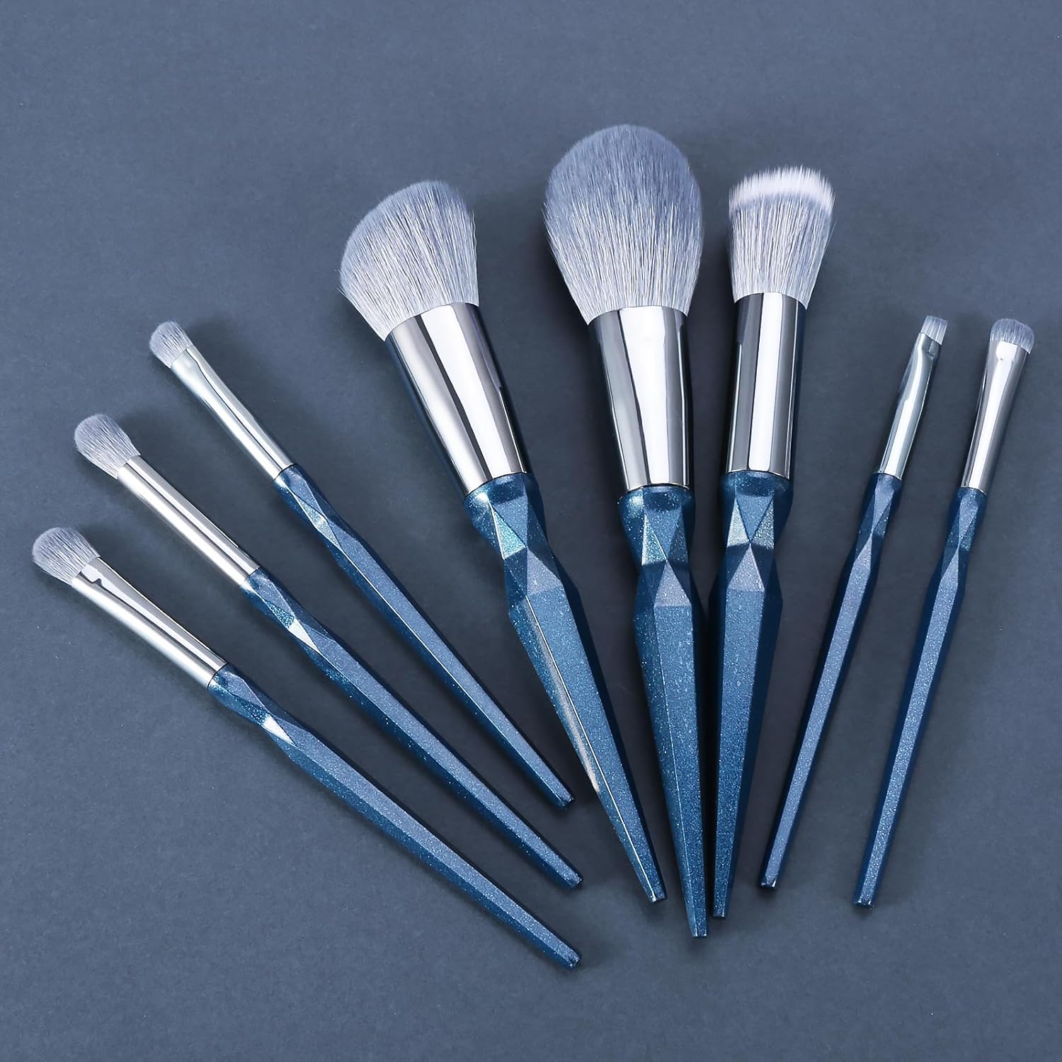 Sapphire Blue Vegan 15-Piece Pro Glitter Makeup Brush Set with Case - Image 8