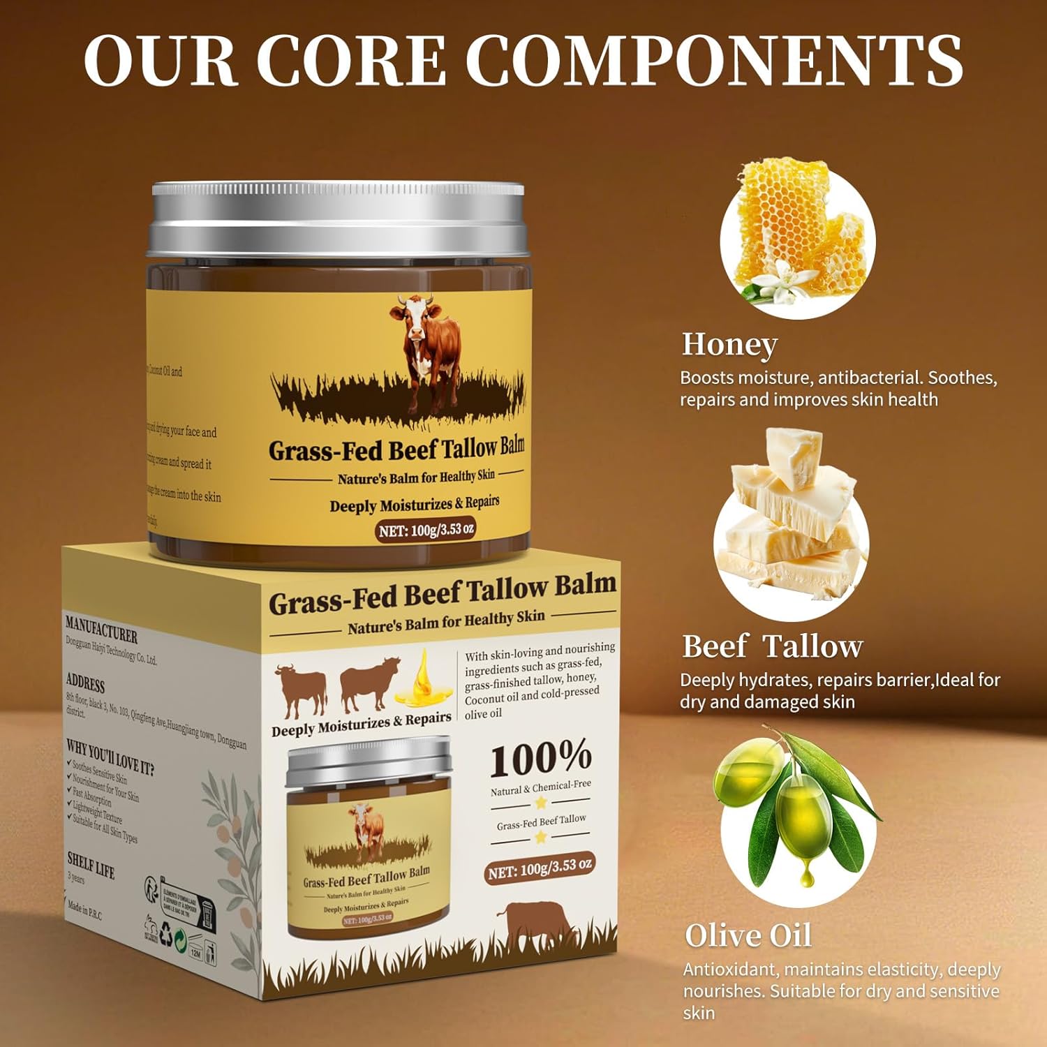 Organic Beef Tallow and Honey Facial Moisturizer Cream 3.53oz for All Skin Types - Image 2
