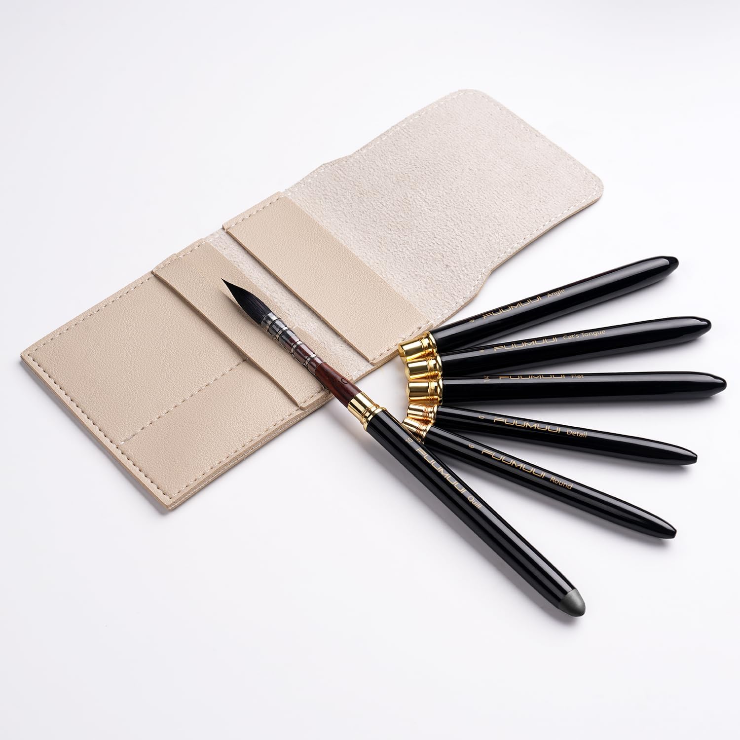 Fuumuui 6pc Natural Squirrel Hair Watercolor Brush Set with Graphite Tip Pen - Image 7