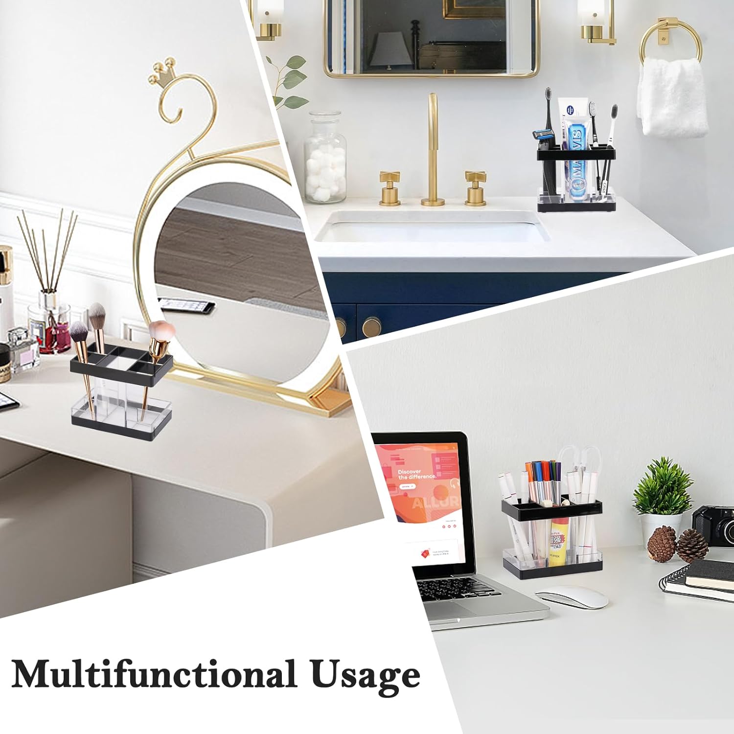 Toothbrush Holder Set for Bathroom Countertop Organizer with 5 Slots for Family Kids Black - Image 6