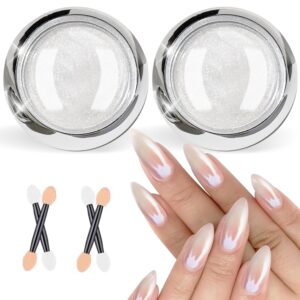 Pearl Chrome Nail Powder BISHENGYF:【Super Mirror Effect】 White Pearl Chrome Nail Powder Ice Transparent Aurora Chrome Nail Powder for Nails Art DIY