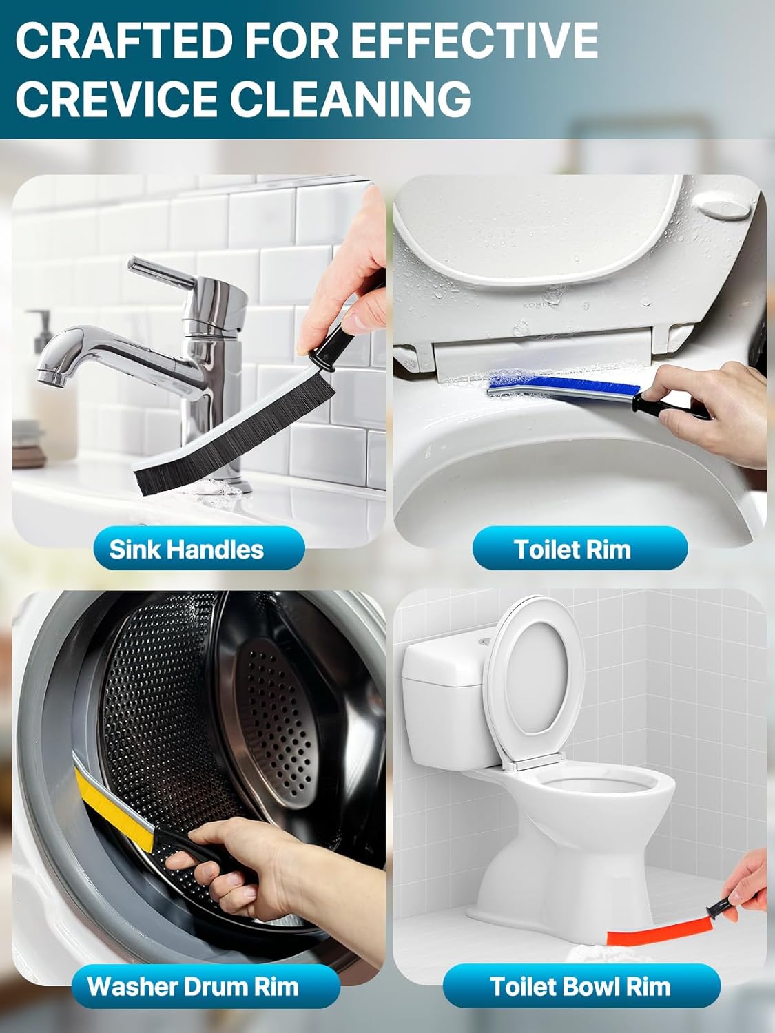 6-Piece Hard Bristle Crevice Cleaning Brush Set for Narrow Spaces, Toilets and Grout - Image 4