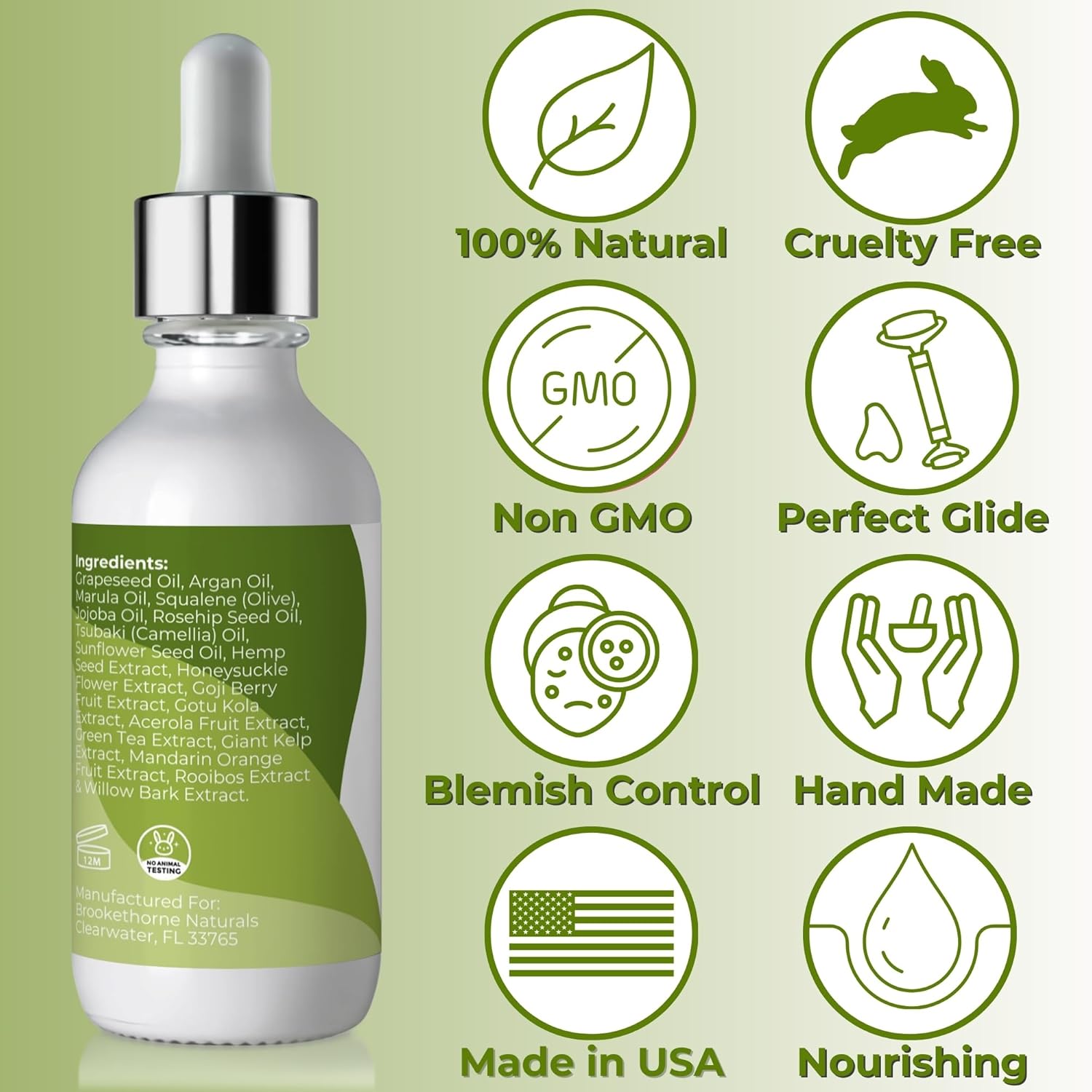 Brookethorne Naturals 30ml Gua Sha Face Oil with Green Tea and Hemp Extracts - Image 4