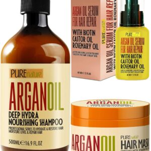 PURE NATURE LUX SPA Moroccan Argan Oil Hair Serum and Moroccan Argan Oil Shampoo and Moroccan Argan Oil Intense Hair Mask