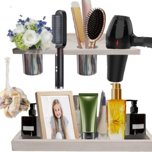 Wall-Mounted Hair Tool Organizer with Heat Resistance - Set of 2 Layer Rustic Blow Dryer Holder (White)