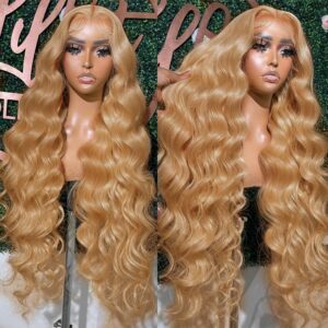 UMEGOOD 250% Density Honey Blonde Wig Human Hair 13x6 HD Transparent Lace Front Wigs Human Hair Hair Pre-Plucked 13x6 Blonde Body Wave Glueless Light Brown Lace Front Wigs Human Hair