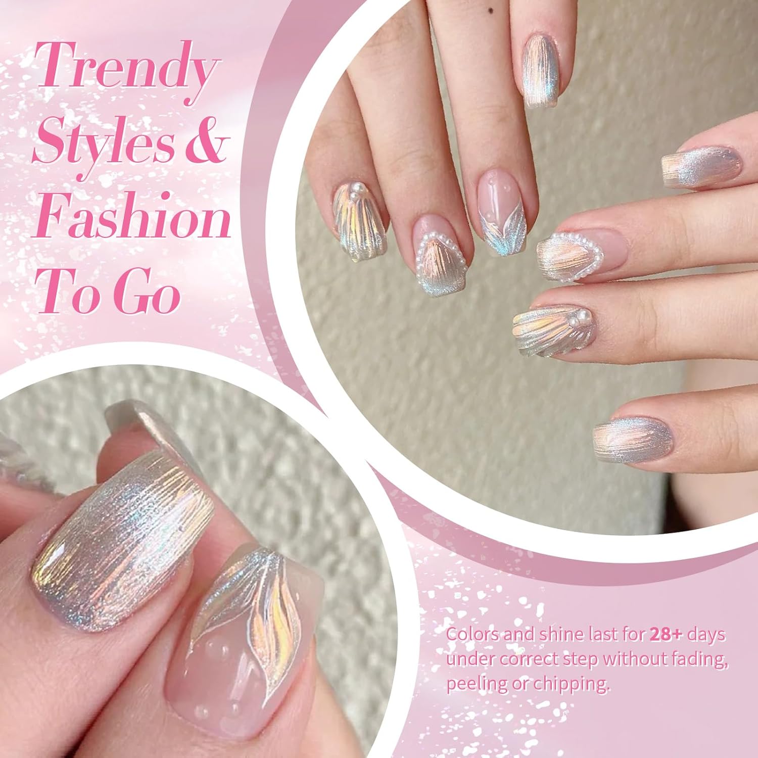 Born Pretty 6PCS Pearl Gel Nail Polish Set with Iridescent Glitter and Mermaid Effect - Image 3