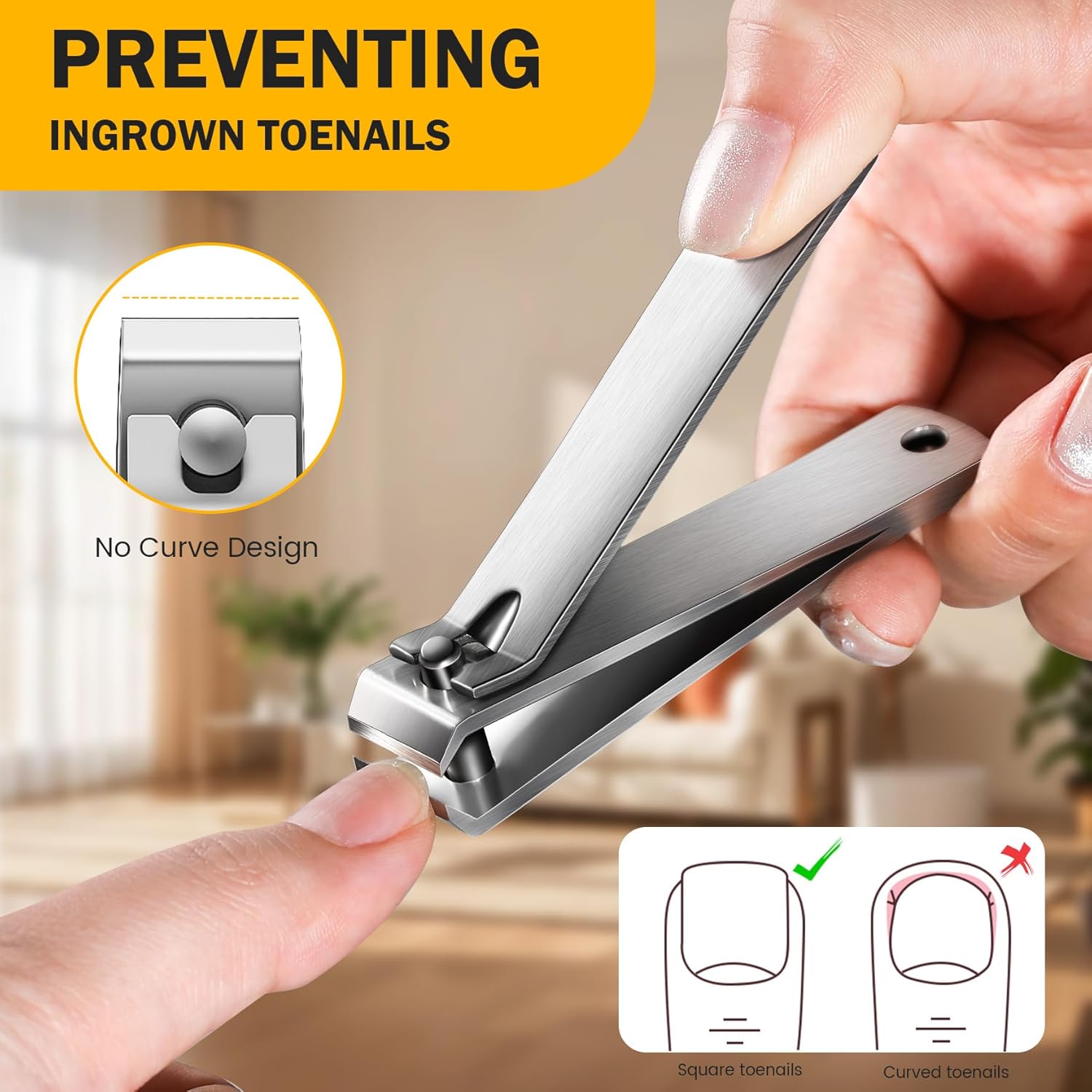 BEZOX Heavy Duty Stainless Steel Straight Blade Thick Toenail Clippers - Silver - Image 3