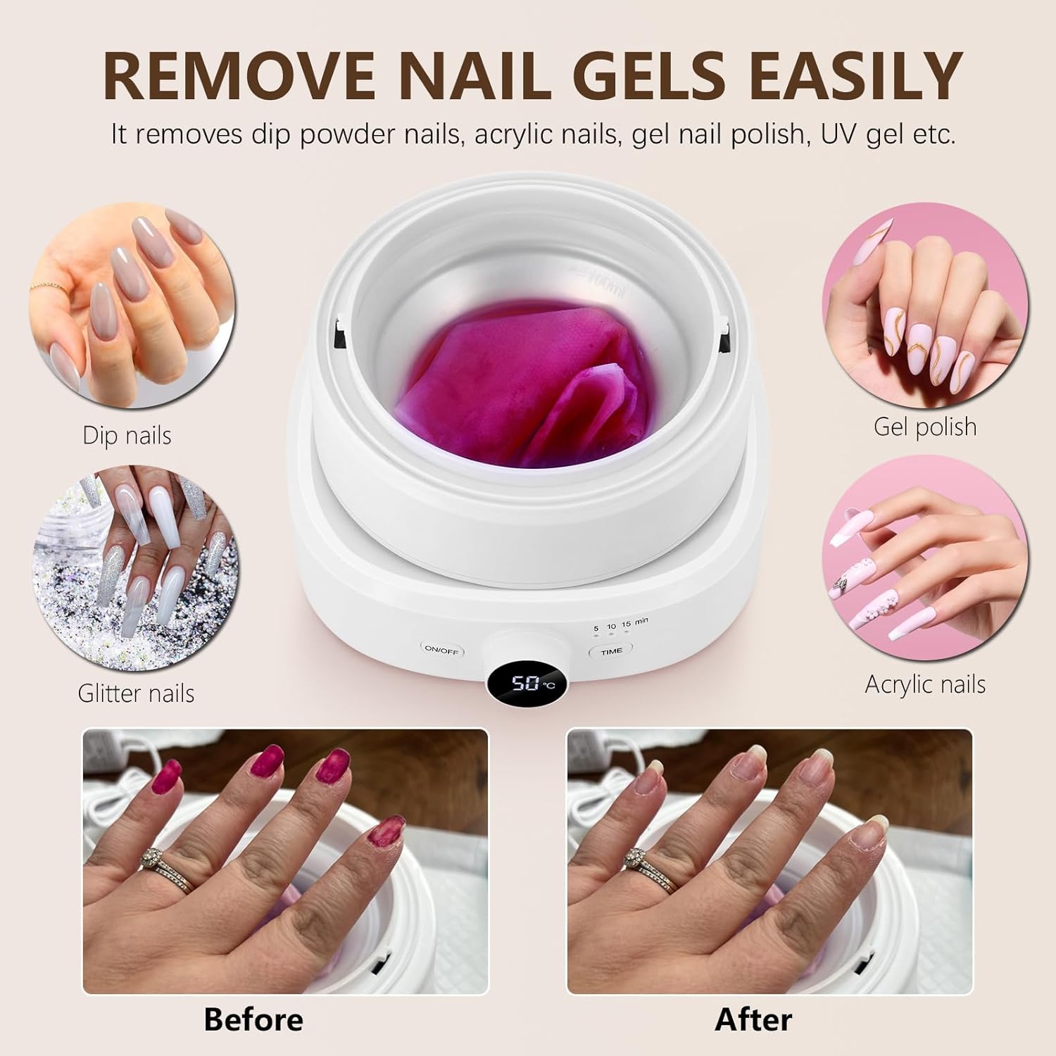 Electric Nail Soaking Bowl for Gel Polish Acrylic Removal Home Use - Image 4