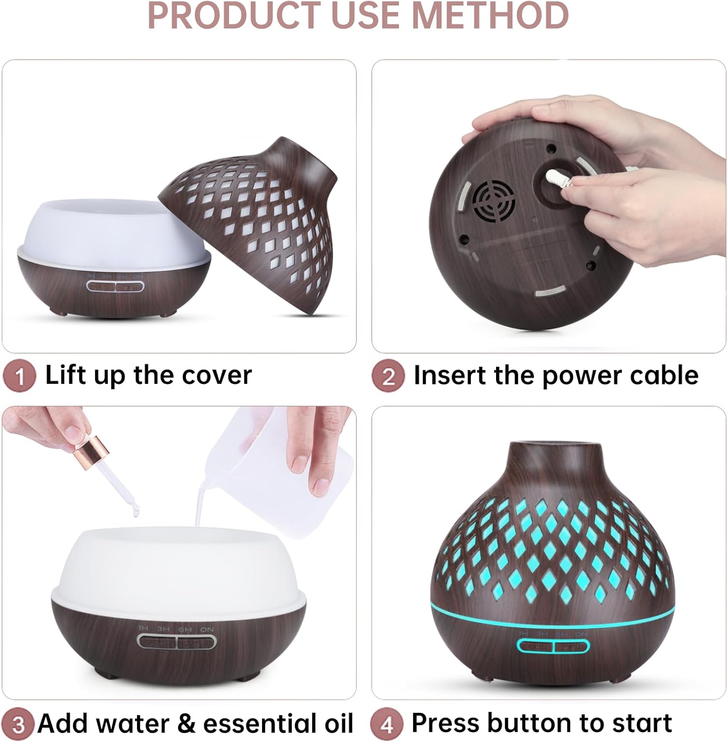 500ml Essential Oil Diffuser with Remote Control, 7 LED Colors, Auto-Off, Home and Office Use - Image 6