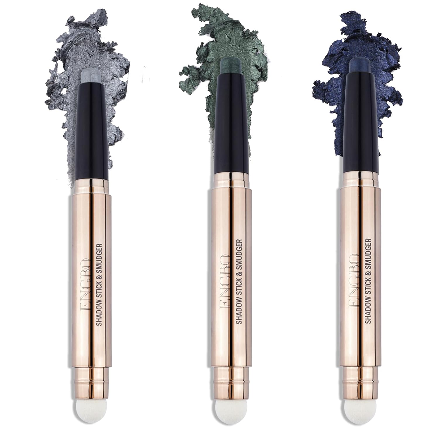 3Pcs Cream Eyeshadow Sticks Set, Waterproof Long Lasting with Soft Smudger, Green Sliver Blue Shimmer Matte Waterproof Eye Brightener Stick Palette for Eye Makeup (#10#11#12)
