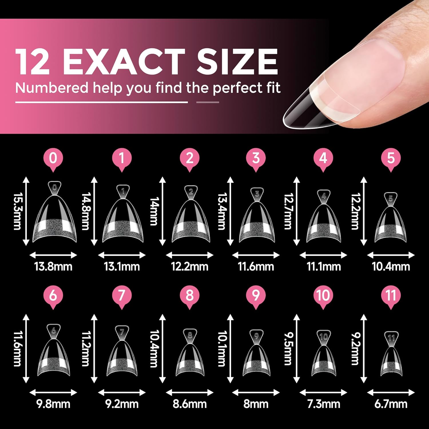 504PCS Short Almond Nail Tips in 12 Sizes, Half-matte Clear Soft Natural Fake Nails for DIY Manicure - Image 7