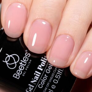 Beetles Nude Pink Gel Nail Polish, 15ml Neutral Sheer Pink Jelly Gel Polish Translucent Effect Nail Concealer Spring Summer Color Soak off UV French Nail Art Design DIY Manicure Gift for Women