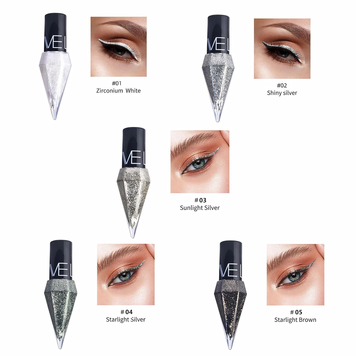 Go Ho 5-Color Metallic Shimmer Waterproof Glitter Eyeliner Set - Image 3