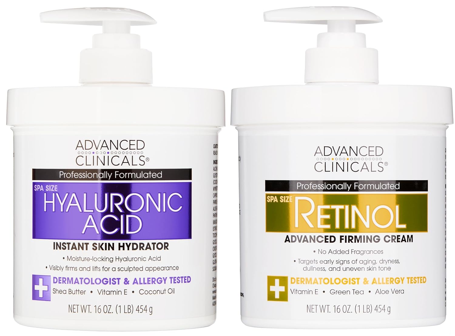 Advanced Clinicals Hyaluronic Acid Hydrating Cream + Retinol Firming Cream Set