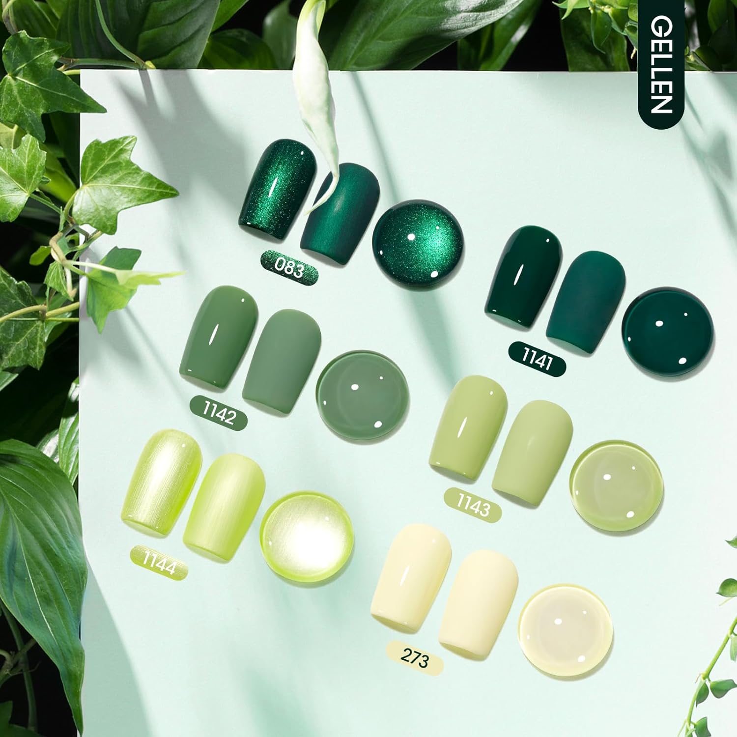 GELLEN 6-Color Precious Green Gel Nail Polish Set UV Soak Off Finish for Home Salon - Image 2