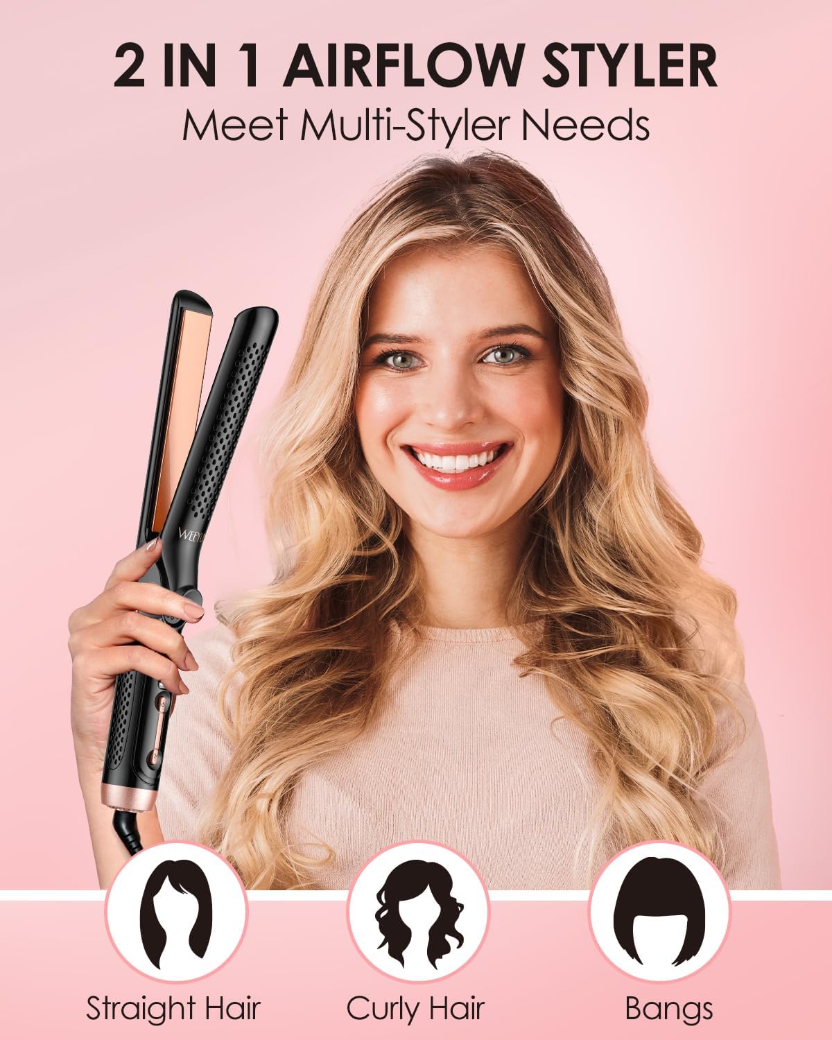Airflow Styler 1 Inch Extra Long Plates, Dual Voltage 2-in-1 Hair Curler and Straightener - Image 2