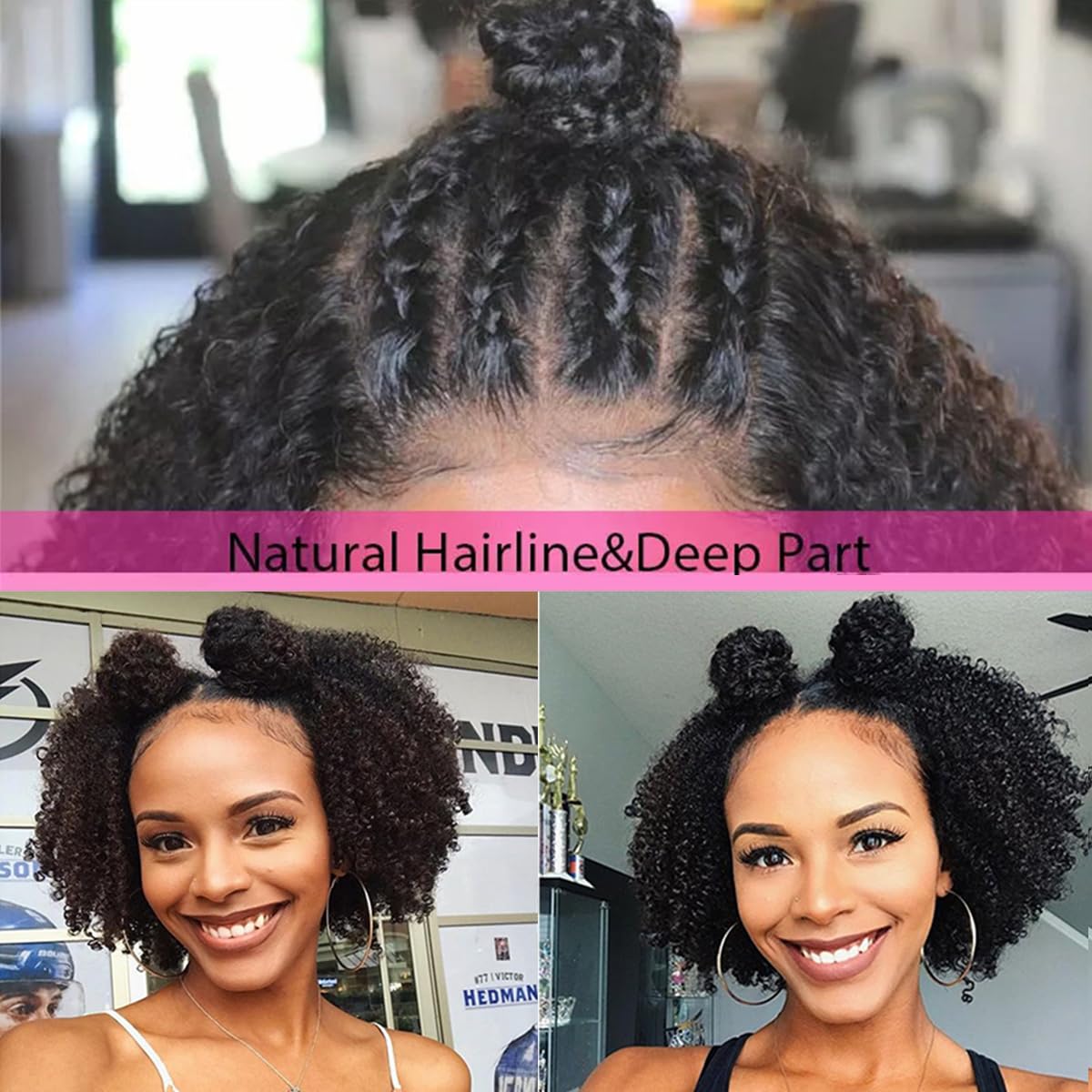 16 Inch Kinky Curly Human Hair Glueless Lace Front Wig with Baby Hair - Image 2