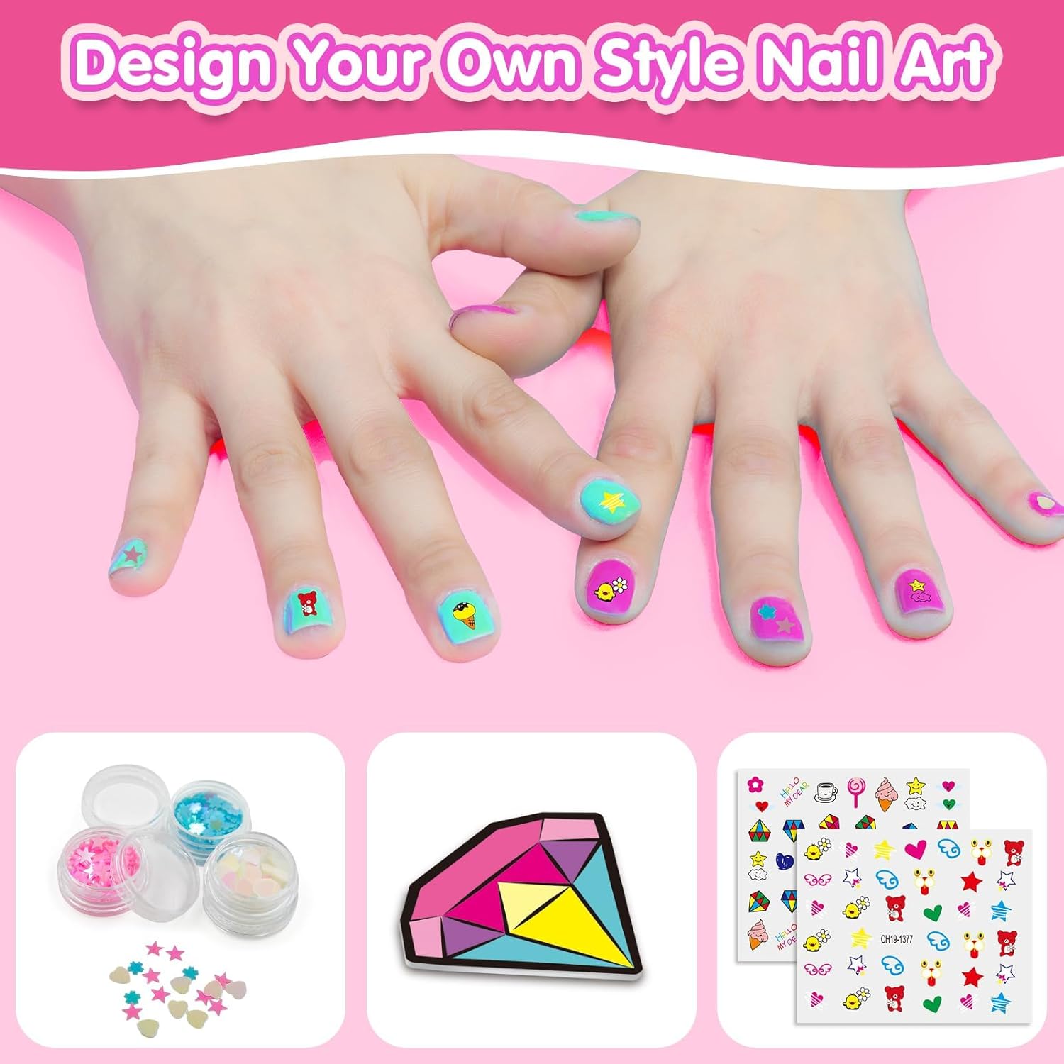 Amagoing 12-Piece Non-Toxic Kids Nail Polish Art Kit with Nail Dryer and Mermaid Hair Clip, Ages 5-8 - Image 5