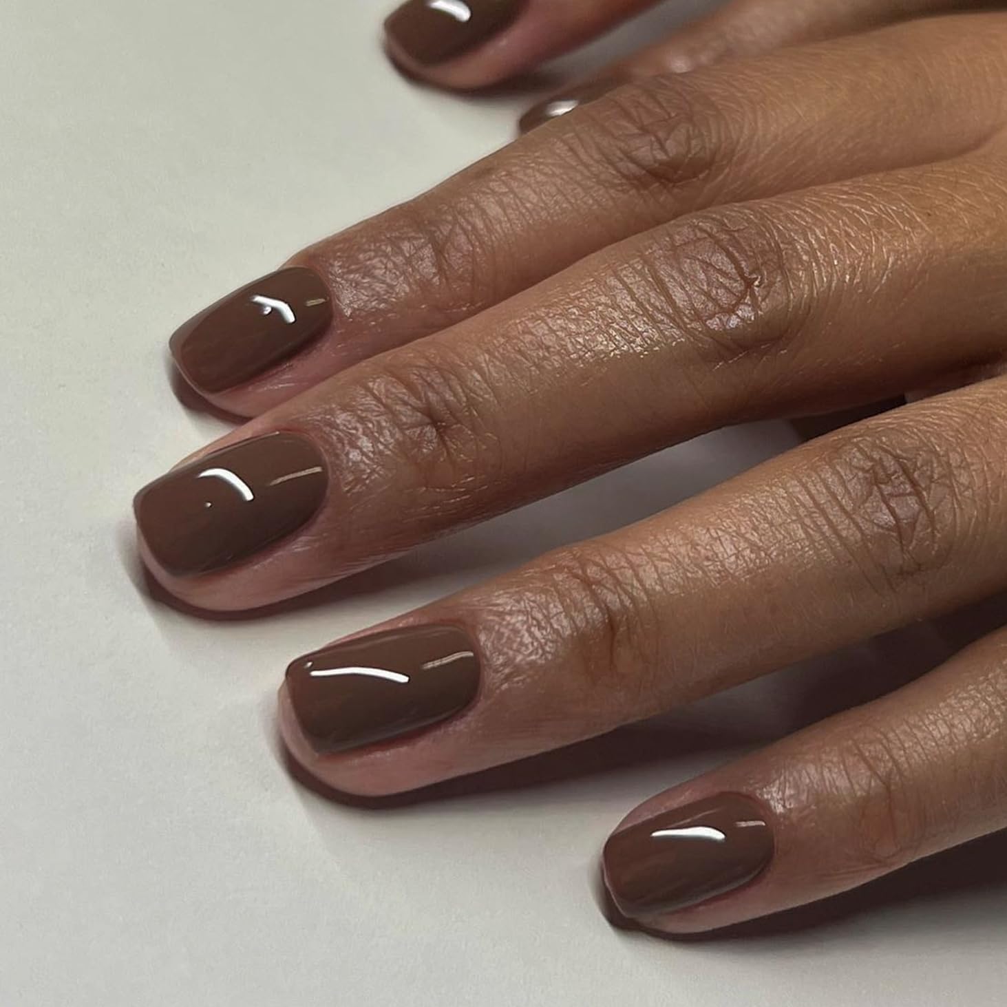 Brown Short Square Press on Nails - 48 Piece Thick Reusable Gel Glue Acrylic Set - Image 2
