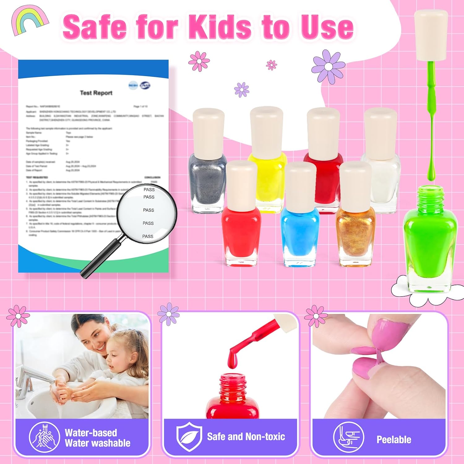 Water-Based Non-Toxic Kids Nail Polish Kit with Dryer for Ages 7-12, Includes Nail Art Salon - Image 2