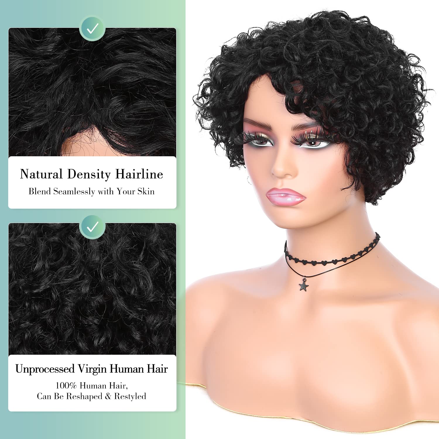 Short Deep Wave Curly Human Hair Pixie Cut Glueless Afro Wig for Black Women - Image 3