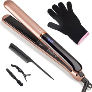 Flat Iron Hair Straightener with Floating Plates Get Shinier & Smoother Hair, 14 Adjustable Temp, Dual Voltage Digital Display 200℉-460℉