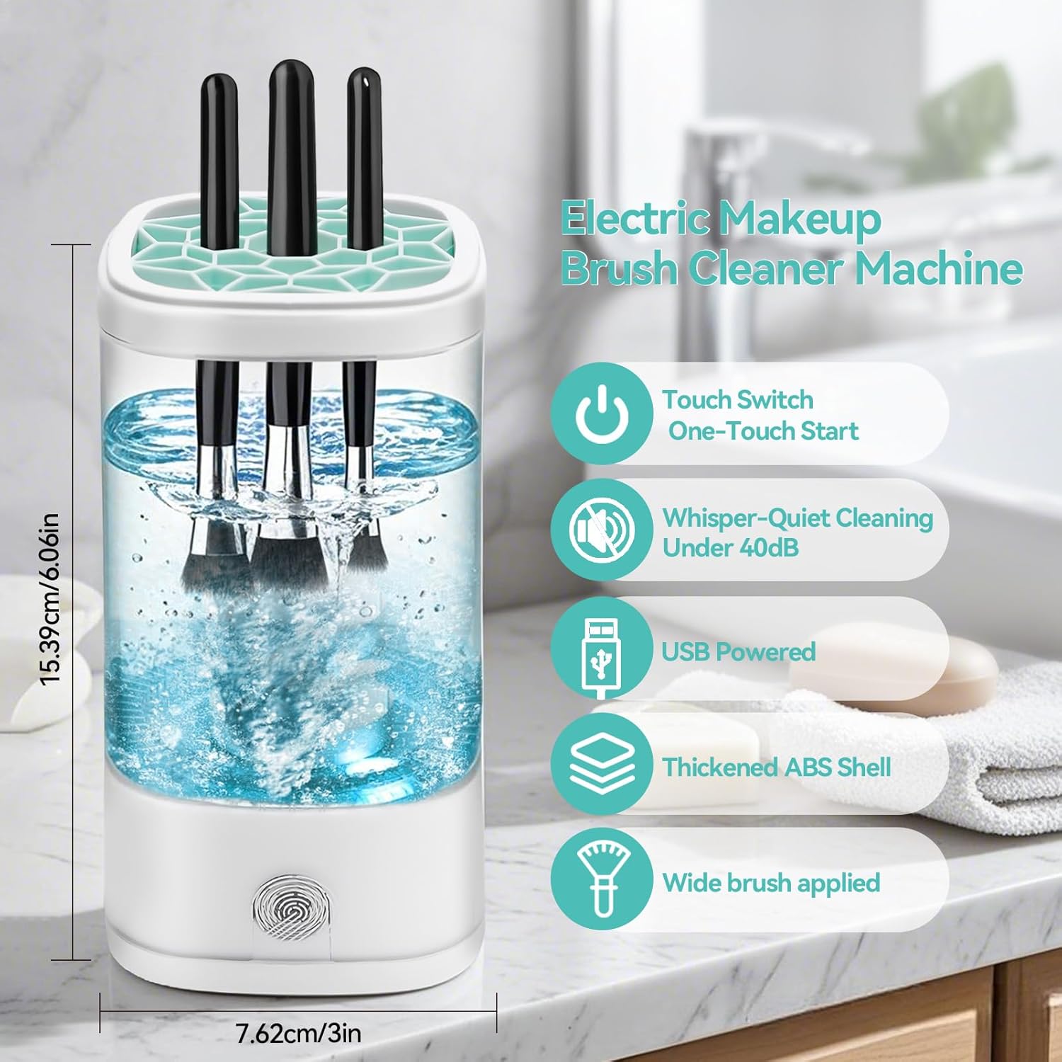 Automatic Electric Makeup Brush Cleaner 8000 RPM Speed with Multi-Size Silicone Holder - Image 6