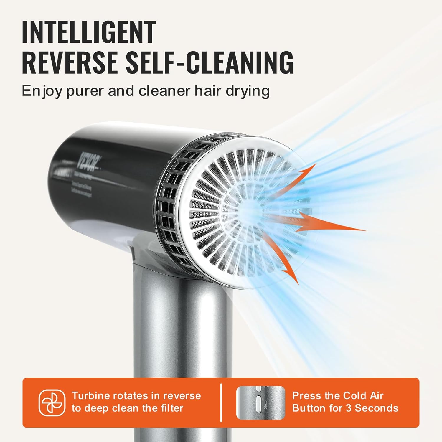VEVOR Professional Hair Dryer 98000RPM 3 Million Negative Ions 3 Temp Speed Lightweight Travel Kit - Image 4