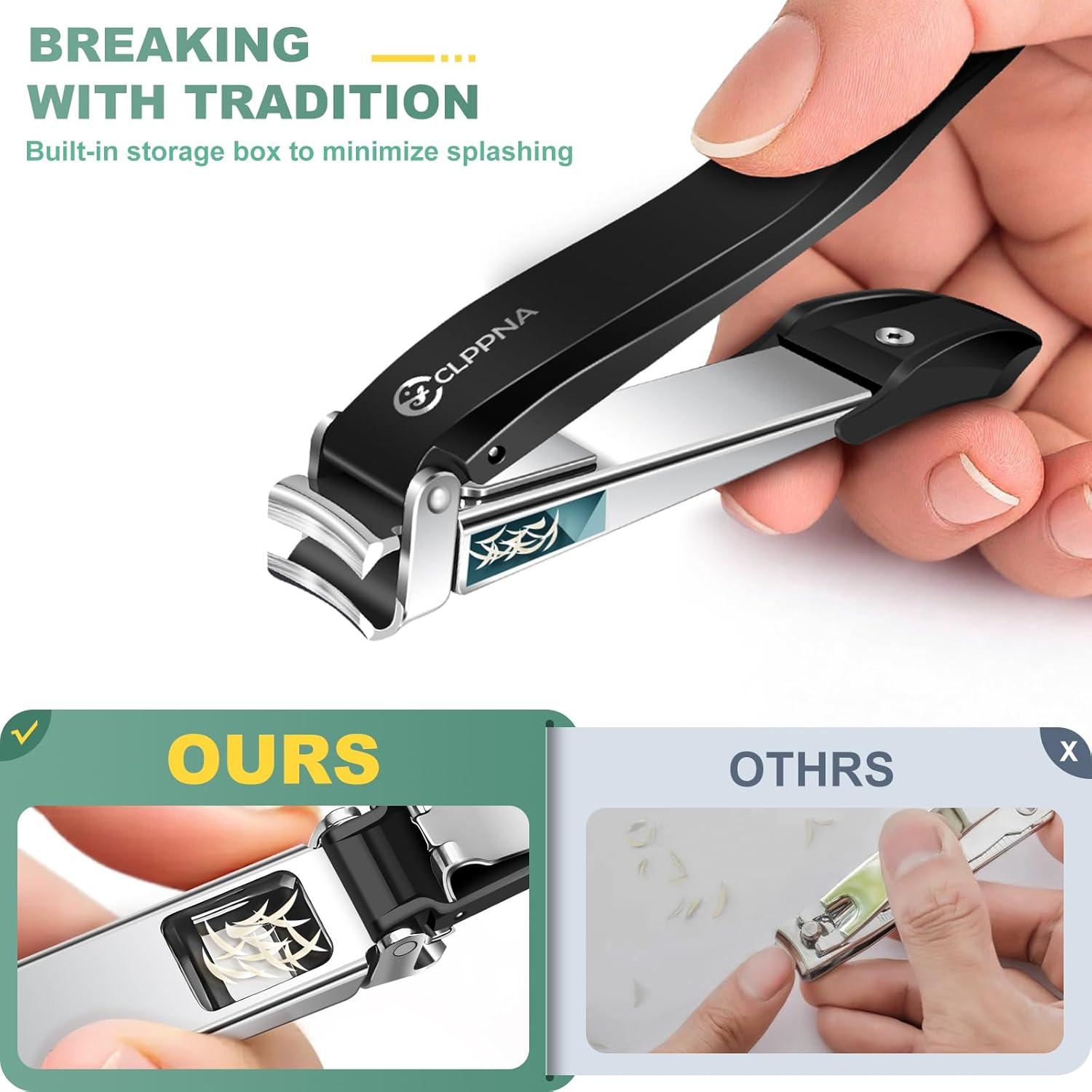Heavy Duty Stainless Steel Nail Clippers for Men with Catcher, Fingernail and Toenail Cutter, Large Size - Image 2