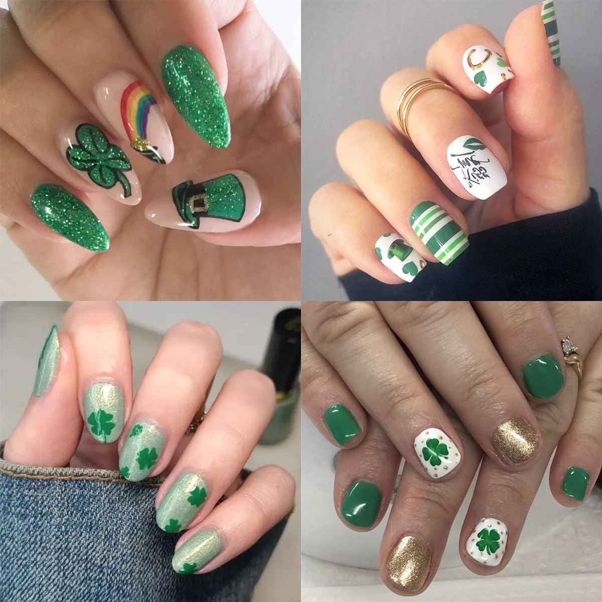 8 Sheets of St Patrick’s Day Nail Art Stickers with 3D Shamrock and Clover Designs - Image 2