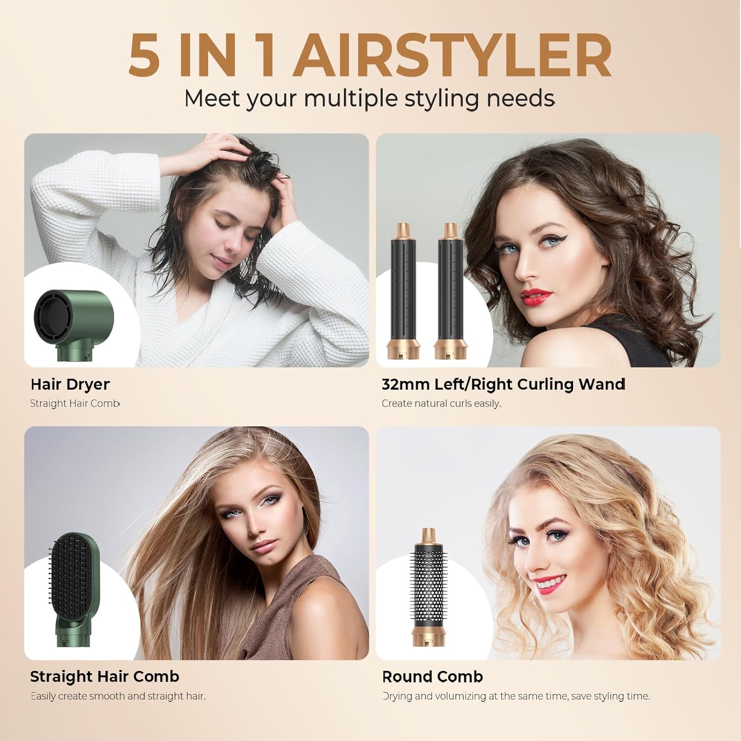 5-in-1 Blow Dryer Brush Kit with Negative Ion Technology for Silky Smooth Hair - Image 4