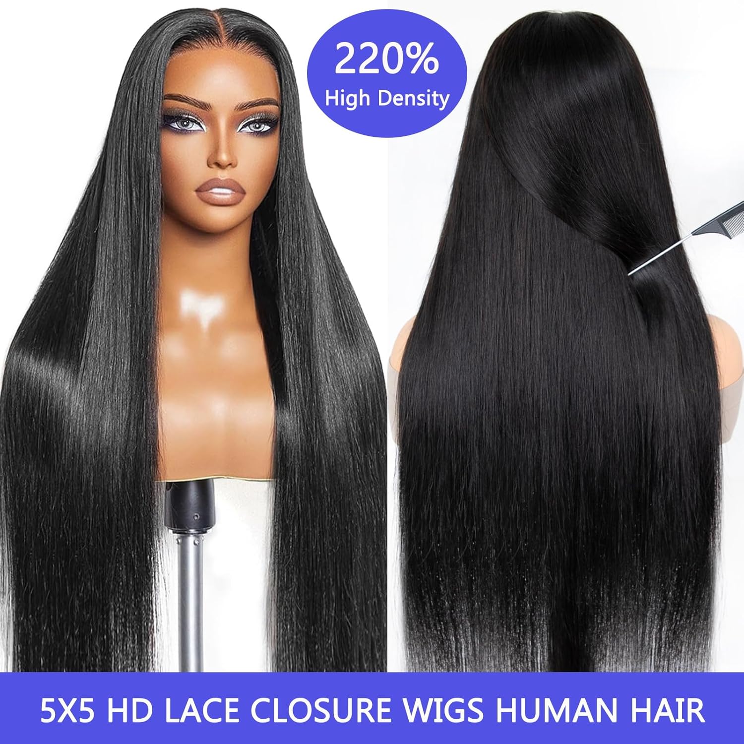 30 Inch 5x5 HD Lace Closure 220 Density Pre Plucked Human Hair Wig - Image 2