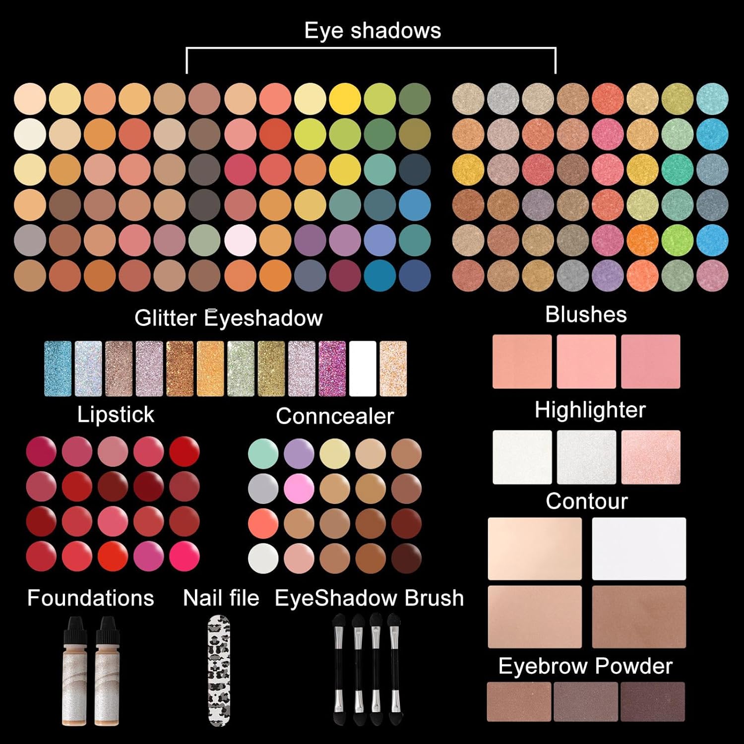 M 187 Colors 32 Shade Professional Makeup Palette All-in-One Kit with Accessories - Image 4