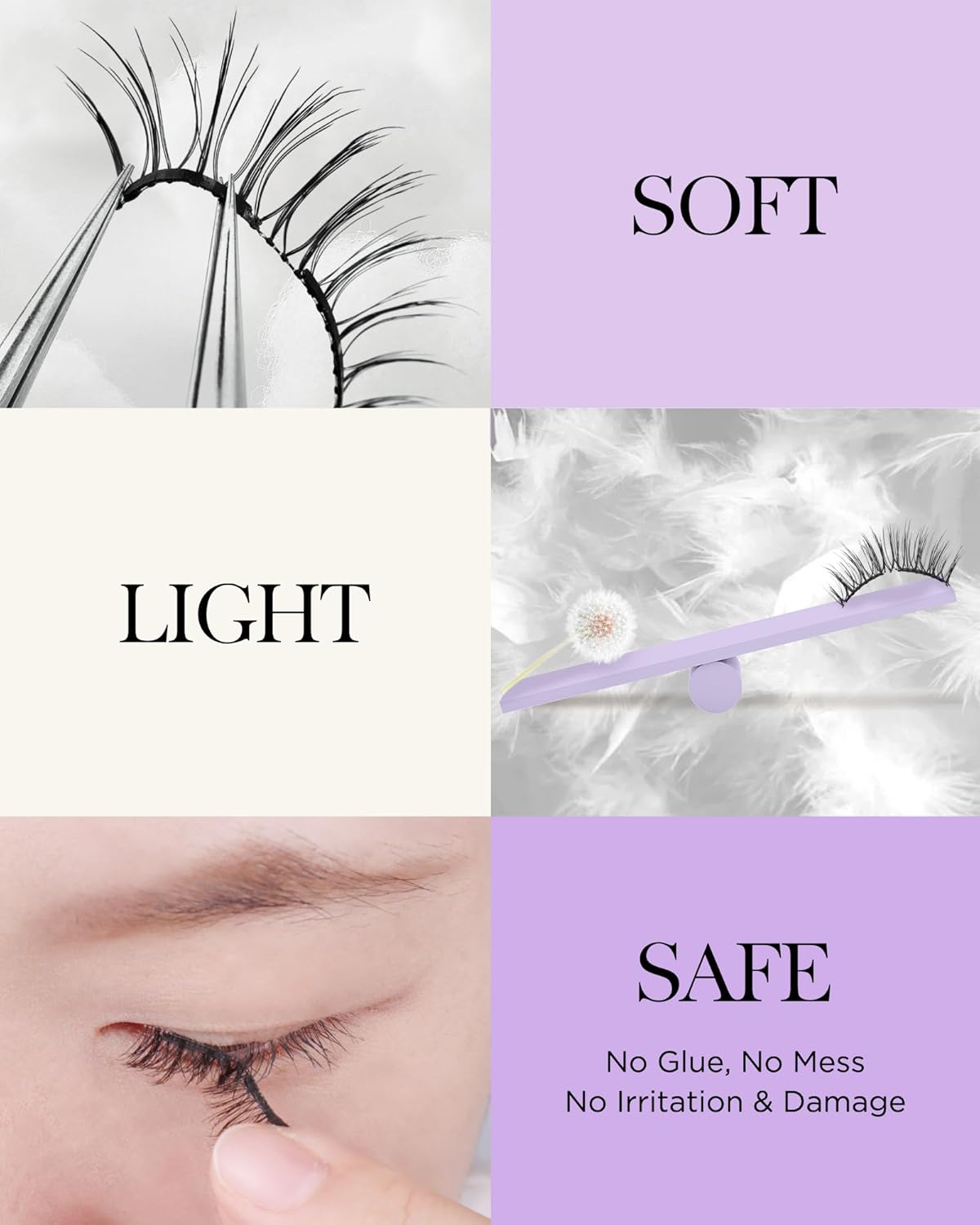 BEYELIAN Reusable Soft Magnetic Eyelashes Kit with Applicator 1 Pair SME03 Black - Image 3