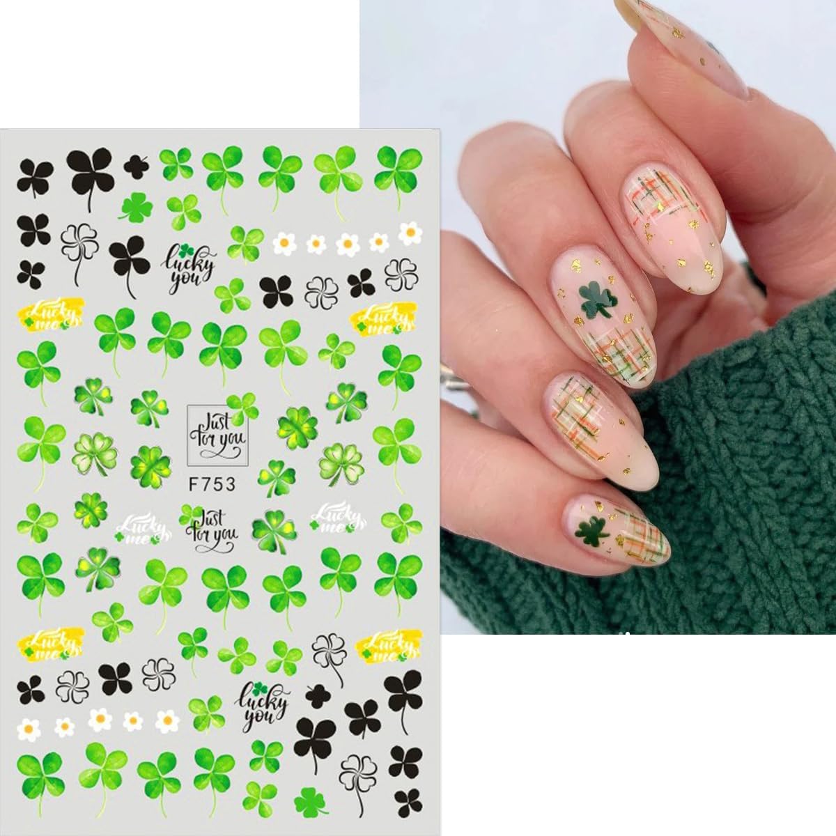 8 Sheets of St Patrick’s Day Nail Art Stickers with 3D Shamrock and Clover Designs - Image 5