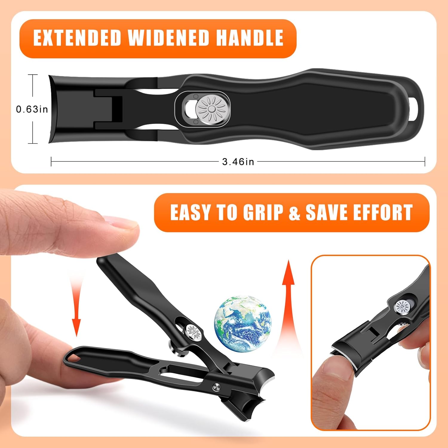 Heavy Duty Black Nail Clippers for Men with Catcher, Wide Jaw for Thick Nails - Image 5