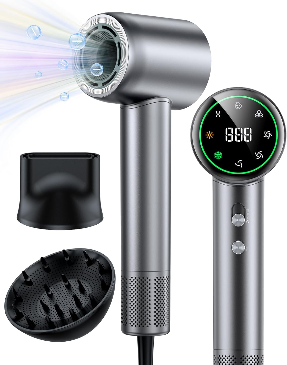Hair Dryer, Blow Dryer with 200 Million Negative Ionic, 160000 RPM High Speed Low Noise Thermo-Control Professional Hair Dryer with Diffuser and Nozzle,Portable Hair Blow Dryer for Home Travel