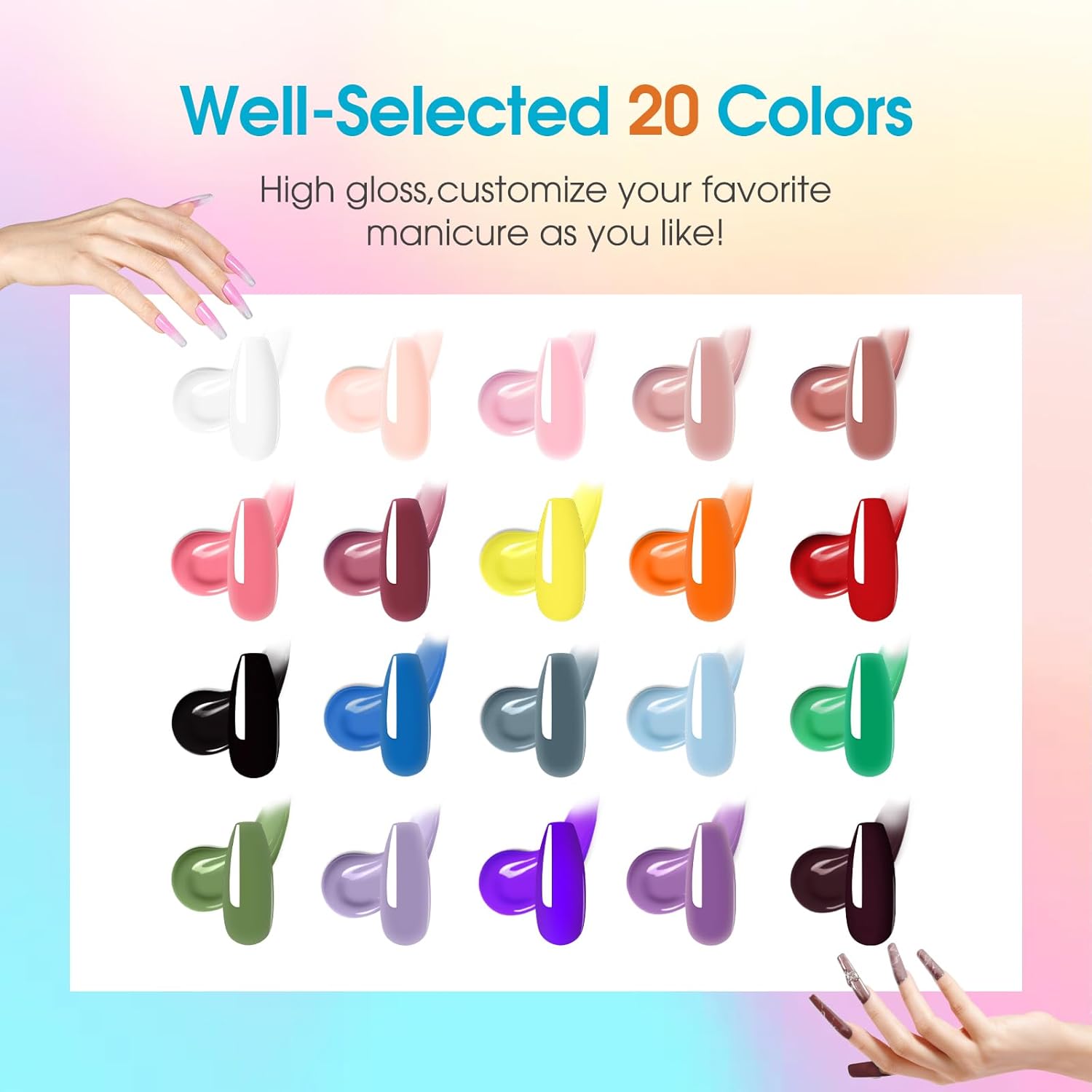 ROSALIND 20-Color Poly Gel Nail Kit with Mini Lamp for All Seasons, Medium Capacity - Image 2