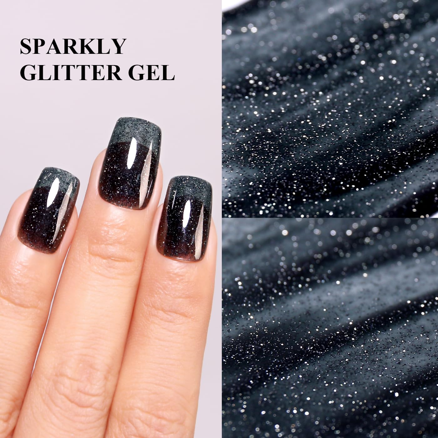 Imtiti 0.5 Fl Oz Black Glitter Gel Nail Polish for DIY Manicure and Art - Image 3