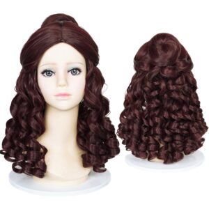 Probeauty Brown Long Wavy Wig for Girls Princess Cosplay Wigs with Detachable Bun Halloween Costume Hair Wig for Kids