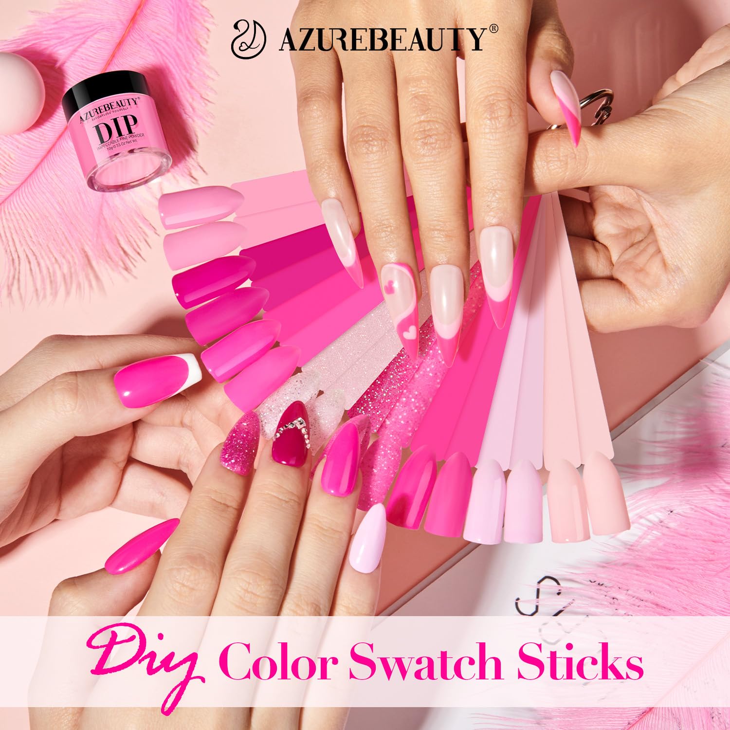 Azurebeauty 8 Hot Pink Glitter Colors Dip Powder Nail Starter Kit Matte Top Coat - Image 5