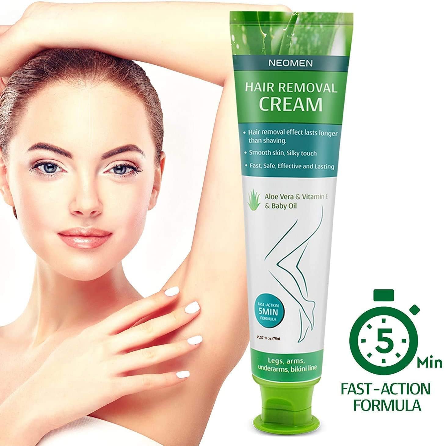 Gentle Aloe Vera & Vitamin E Hair Removal Cream for Sensitive Areas - 3.4 oz Travel Size - Image 2