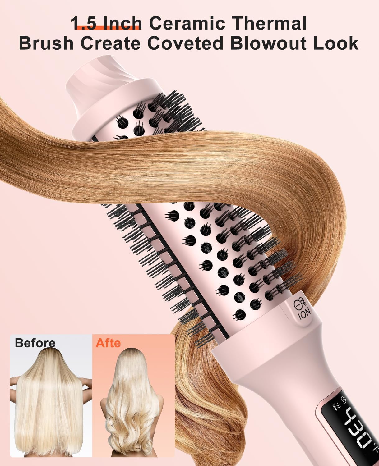 Nimmu Pink 1.5 Inch Heated Round Thermal Brush 10 Temp Settings Travel Friendly - Image 3