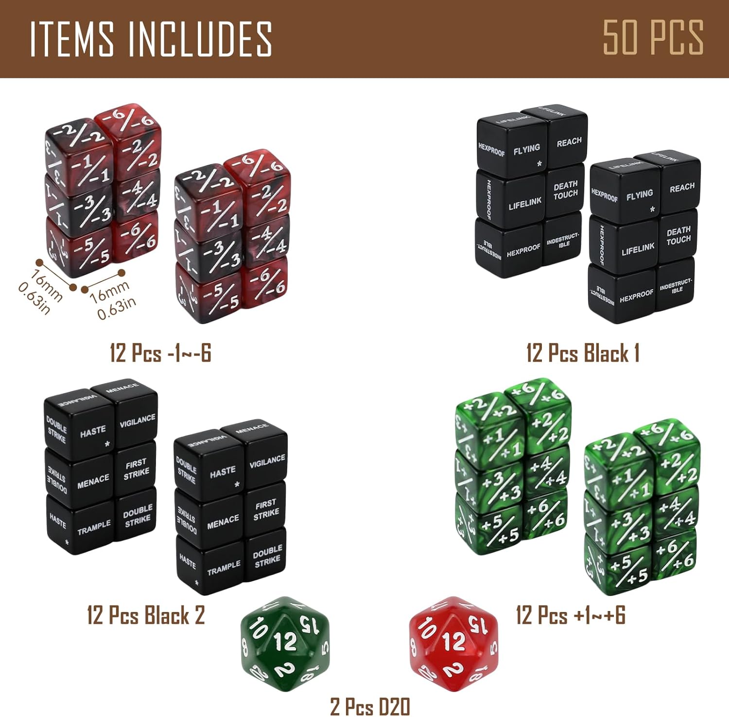 50 Life Counters Dice Set for MTG, CCG, TCG Card Games with 1 D6 Included - Image 2