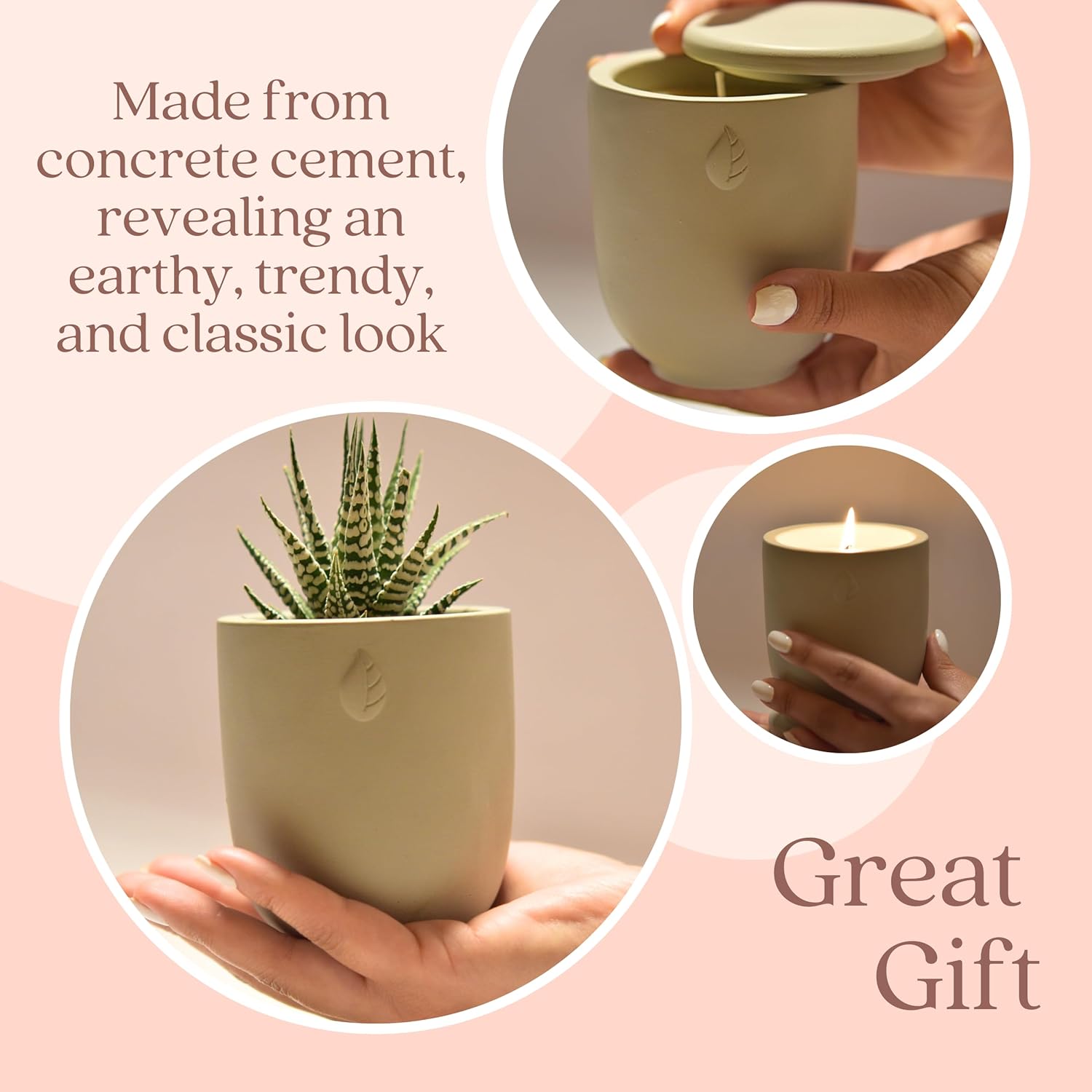 Concrete Cement Candle Planter with Aromatherapy Soy Candles - 8 Oz, 50-Hour Burn - Image 8
