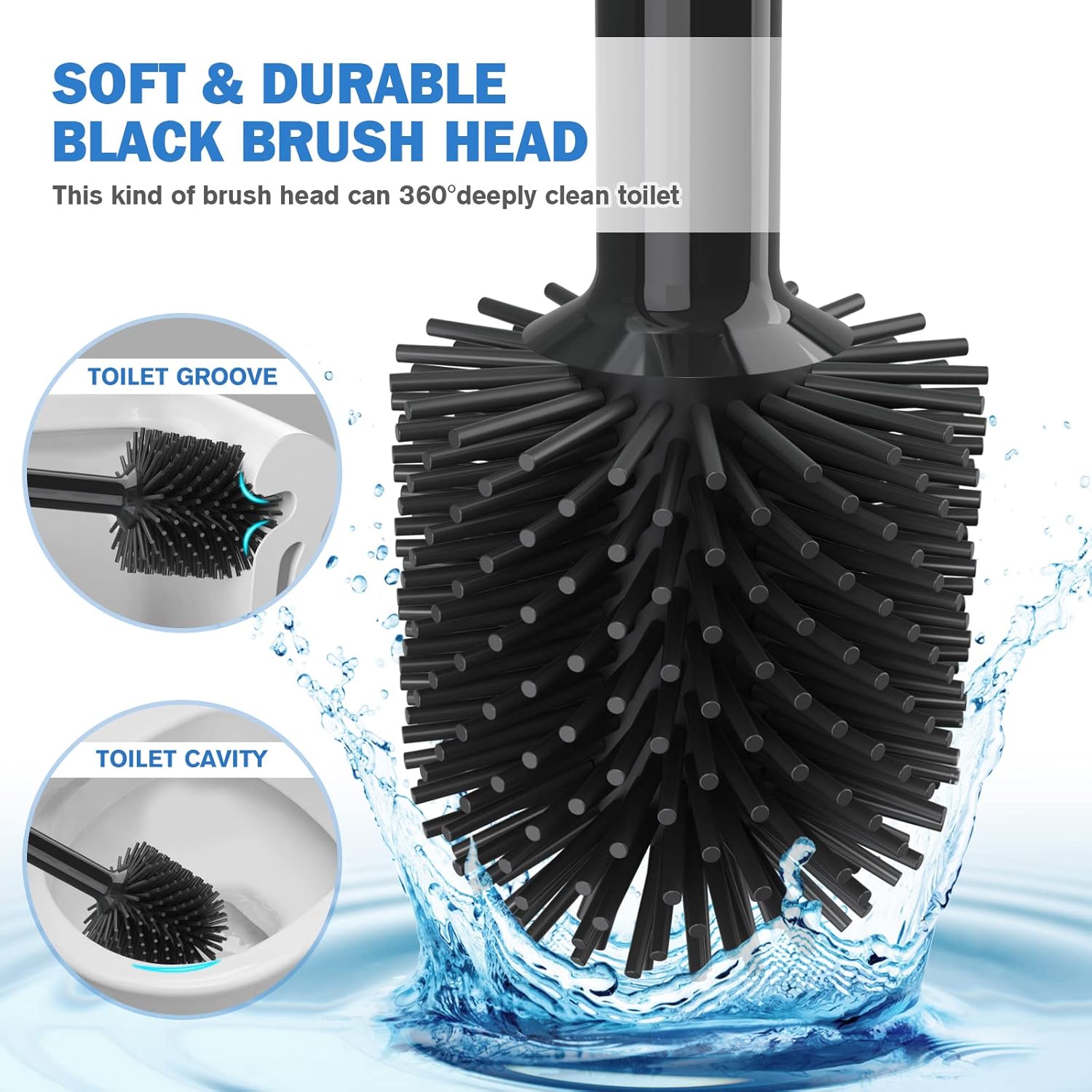 Black 2-in-1 Toilet Plunger and Brush Combo Set with Holder for 5.7-inch Drains - Image 4
