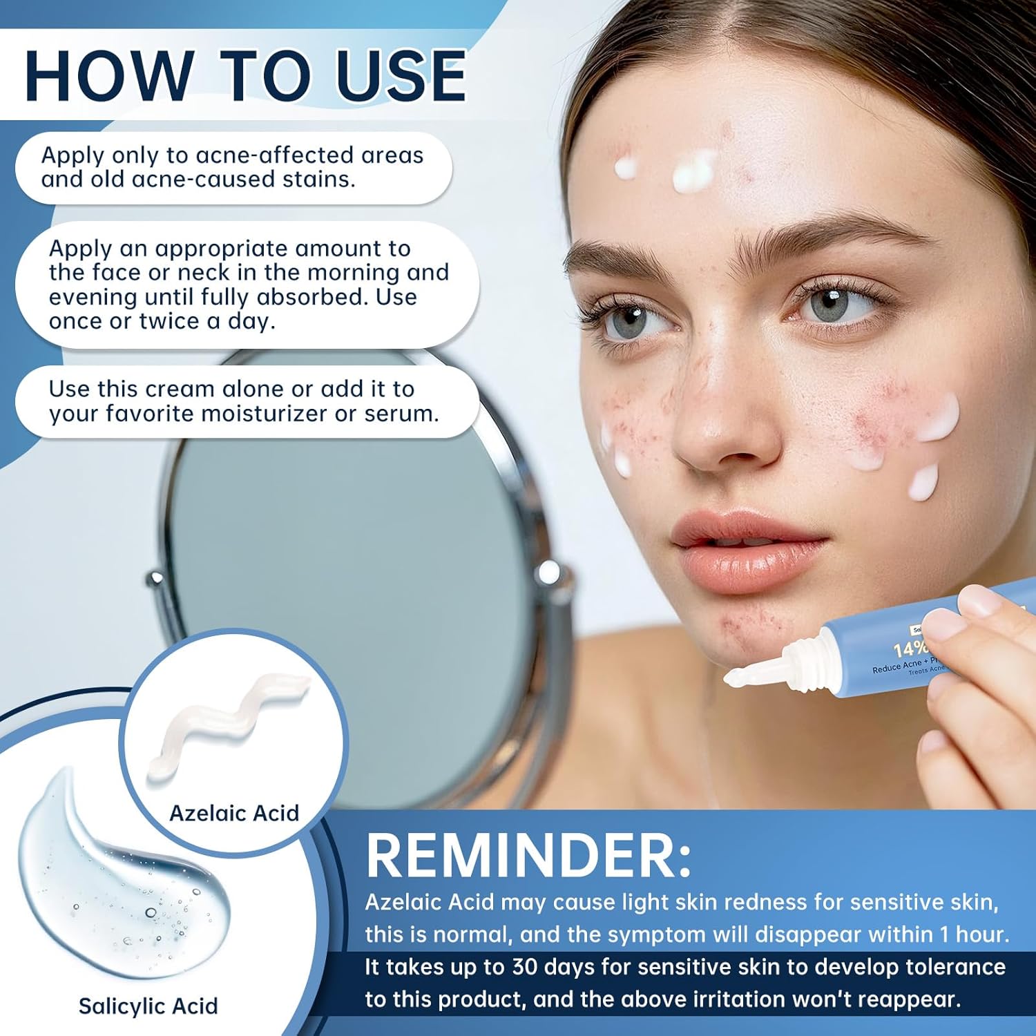 14% Azelaic Acid Acne Face Cream and Serum Set Hyaluronic Acid Niacinamide Squalane 2PCS All Skin Types - Image 6