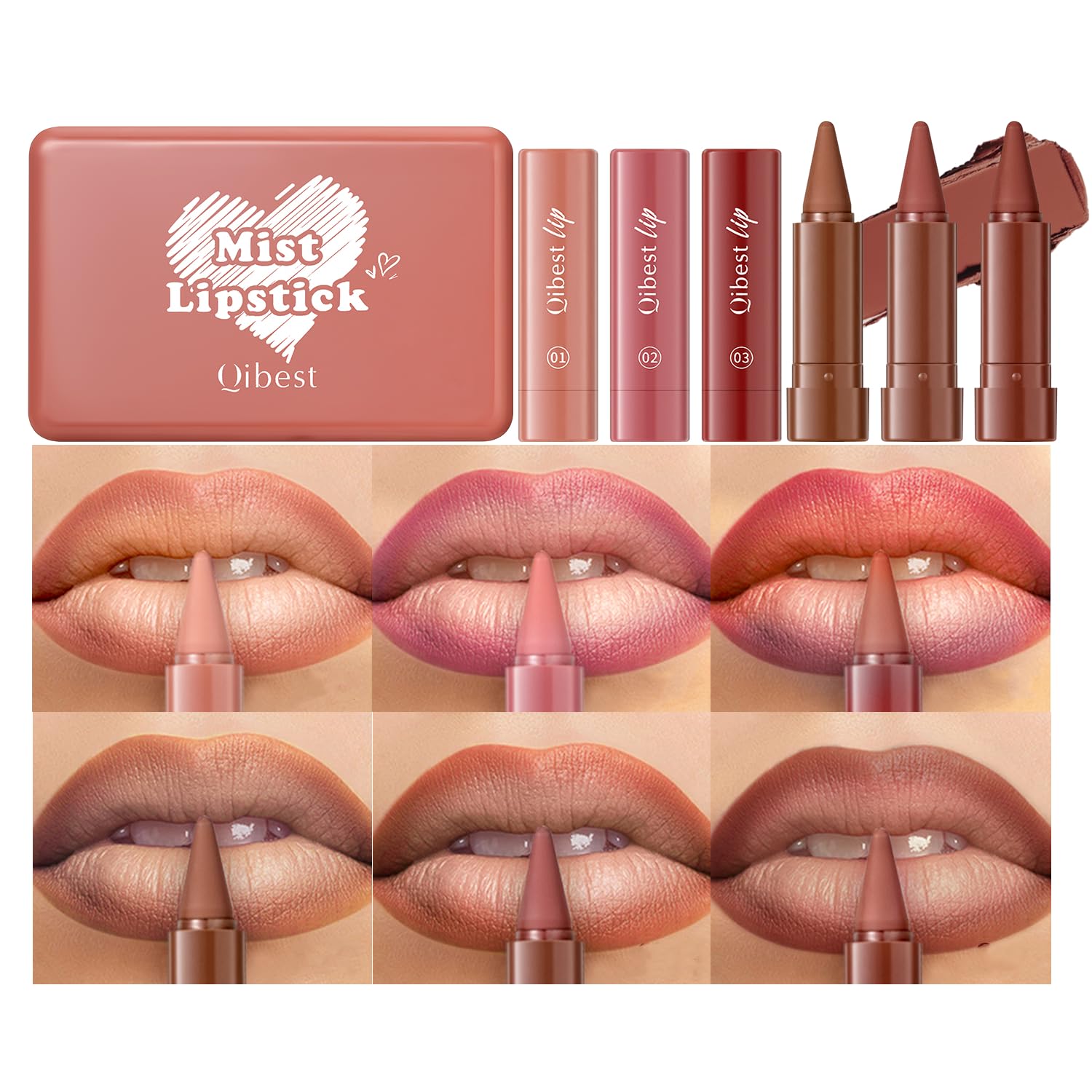 6 Pcs Ombre Lipstick and Brown Lip Liner Set Waterproof Long-Lasting Matte Finish - Image 2